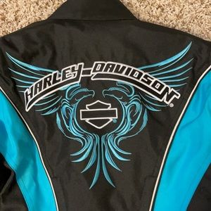 Harley Davidson ladies teal blue & black riding jacket. Size Small NWOT